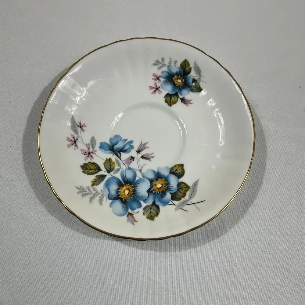 Royal Grafton Tea Cup Saucer Set White Blue Floral Gold Trim England